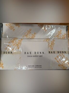 Rae Dunn White Twin Sheet Set with Orange Skeleton Motif